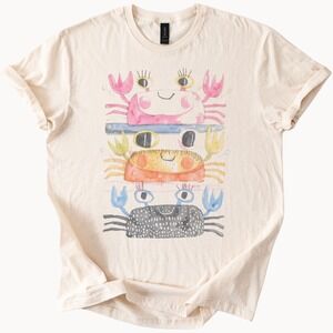 Stacked Crabs Graphic Tee Colorful Ocean Art Design